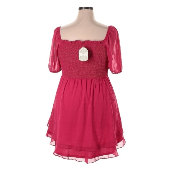 Altar’d State NWT XXL Pink Puff Sleeve Mini Dress Chiffon A-Line Barbiecore - Picture 2 of 9